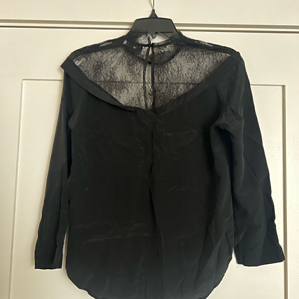 Sandro Paris Women's Silk Black Blouse Top Lace Neck Size 1 - Picture 4 of 9